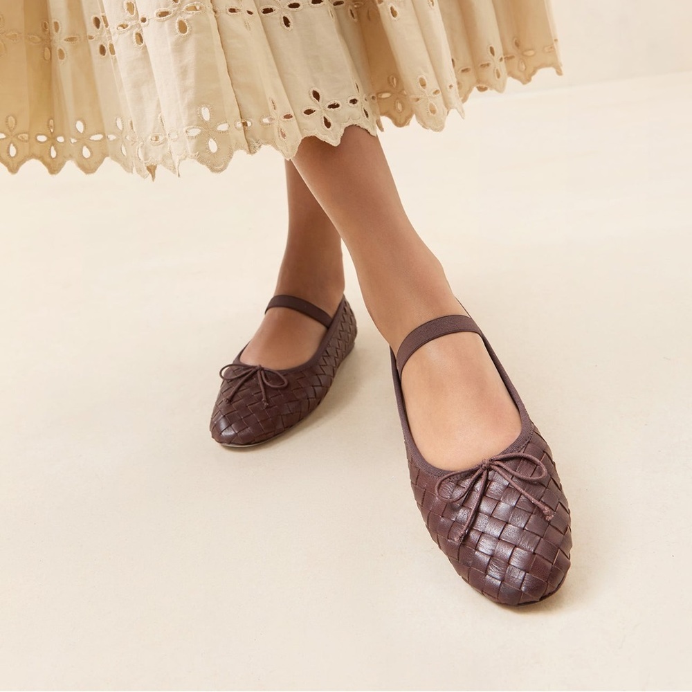 Loeffler Randall Brown Woven Leather Mary Jane Flats